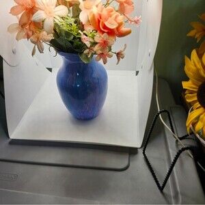 Hand Crafted Floral Table Centerpiece Peach Daisy Flower Glass Vase